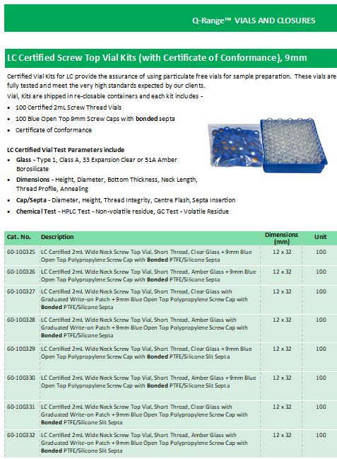Q-Range LC Certified Screw Top Vial Kits IMAGE